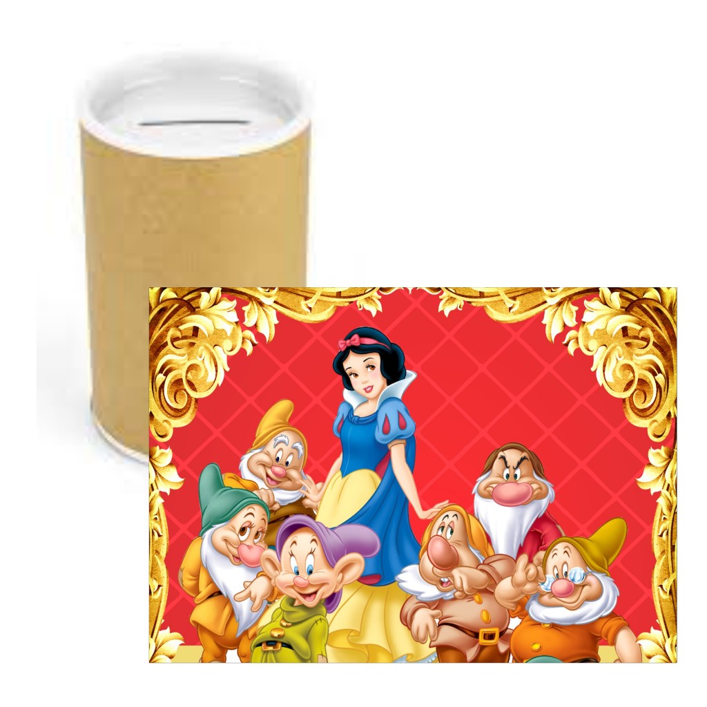Cofrinho de Papelão + Adesivo Branca de Neve VÁRIAS CORES - Cofre Lembrancinha Festa Aniversário