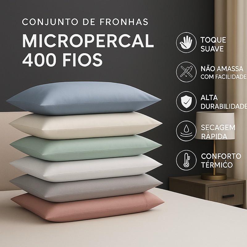 Par Fronhas 02 Peças Capa Para Travesseiro Cores Lisas Ponto Palito 400 Fios Promoção Imperdíve