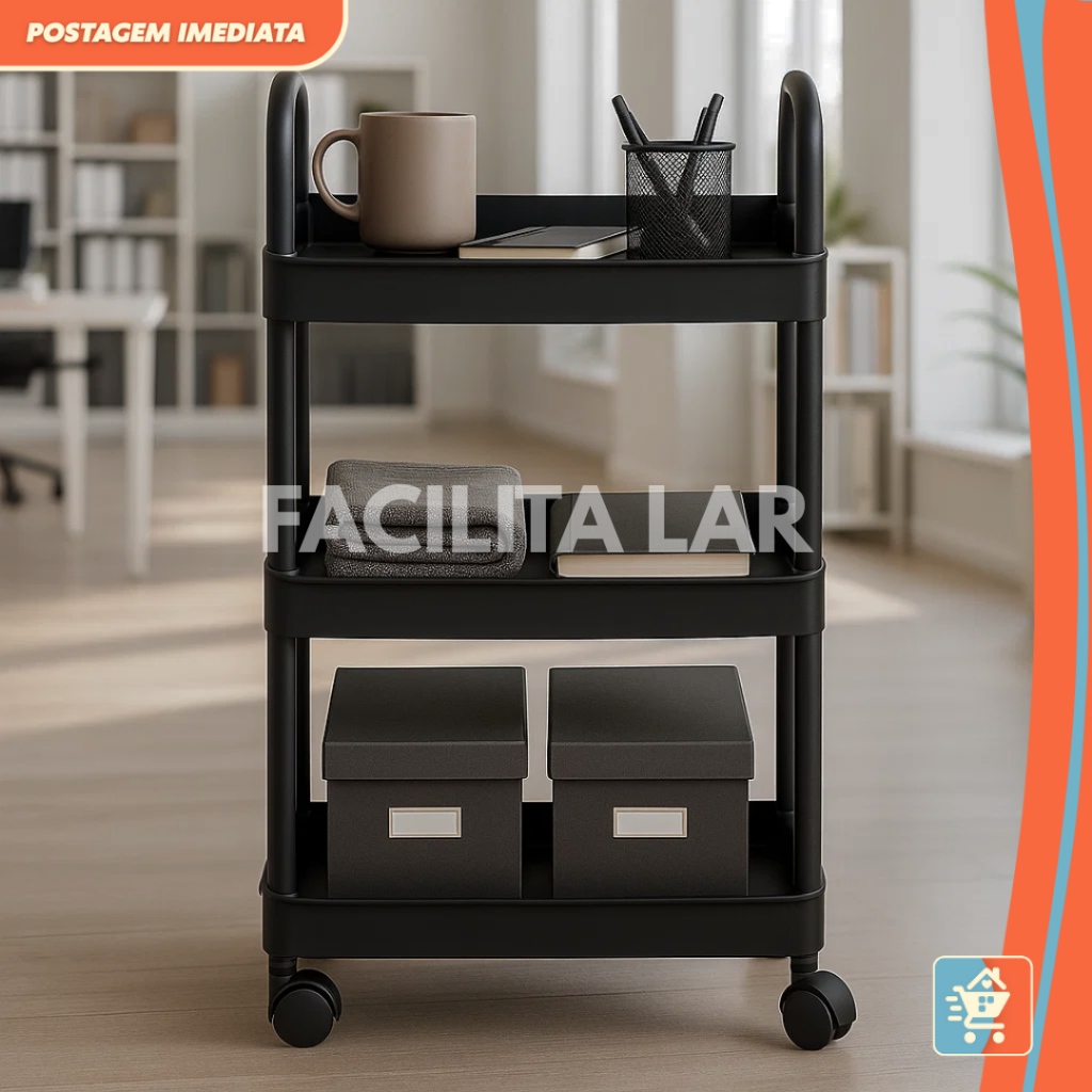 Estante Organizadora Multiuso com Rodinhas 360° – Preto ou Branco – Cozinha, Escritório e Banheiro em Oferta na Shopee