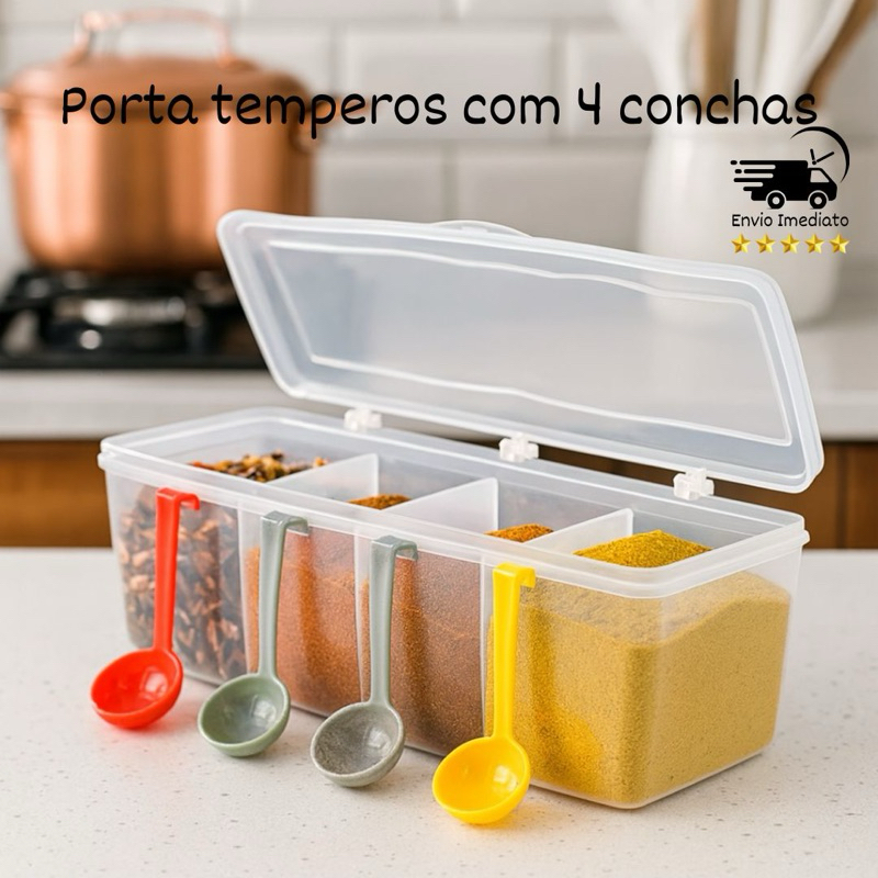 Imagem Pote Porta Temperos Porta Condimentos com 4 conchas. Organizador com 4 divisórias