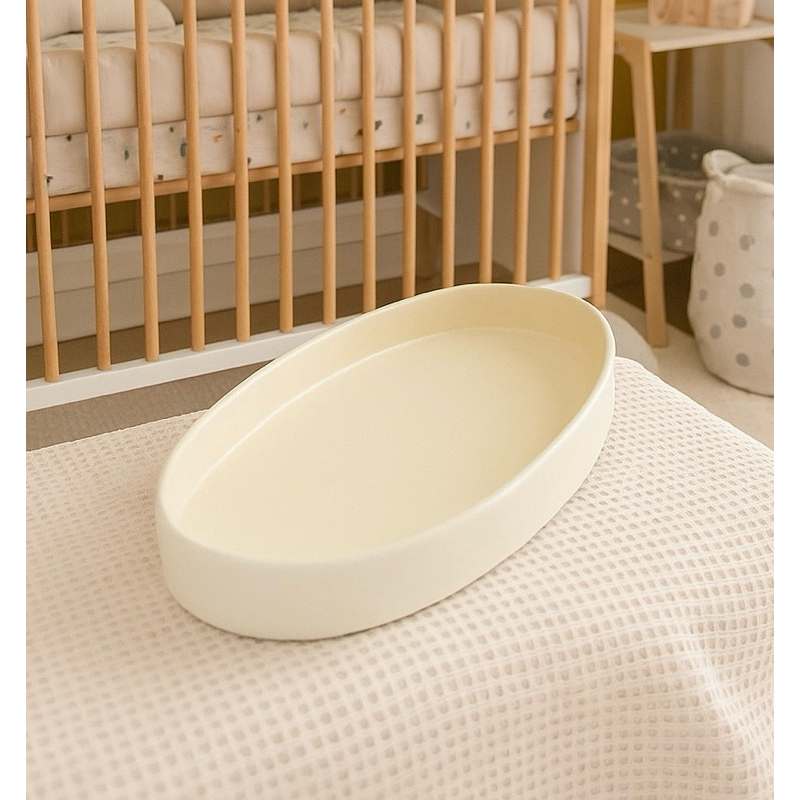 Bandeja Oval Decorativa em Gesso Cerâmica Bege