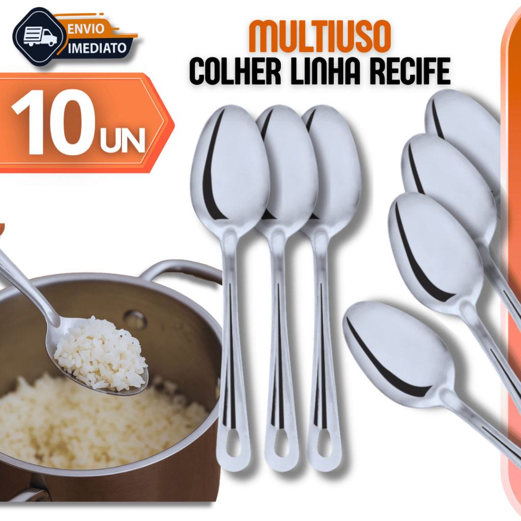 Utensílios de Cozinha 10 Colher Colheres Para Servir Arroz Grande Cabo Longo Aço Inox Para Cozinha e Restaurantes