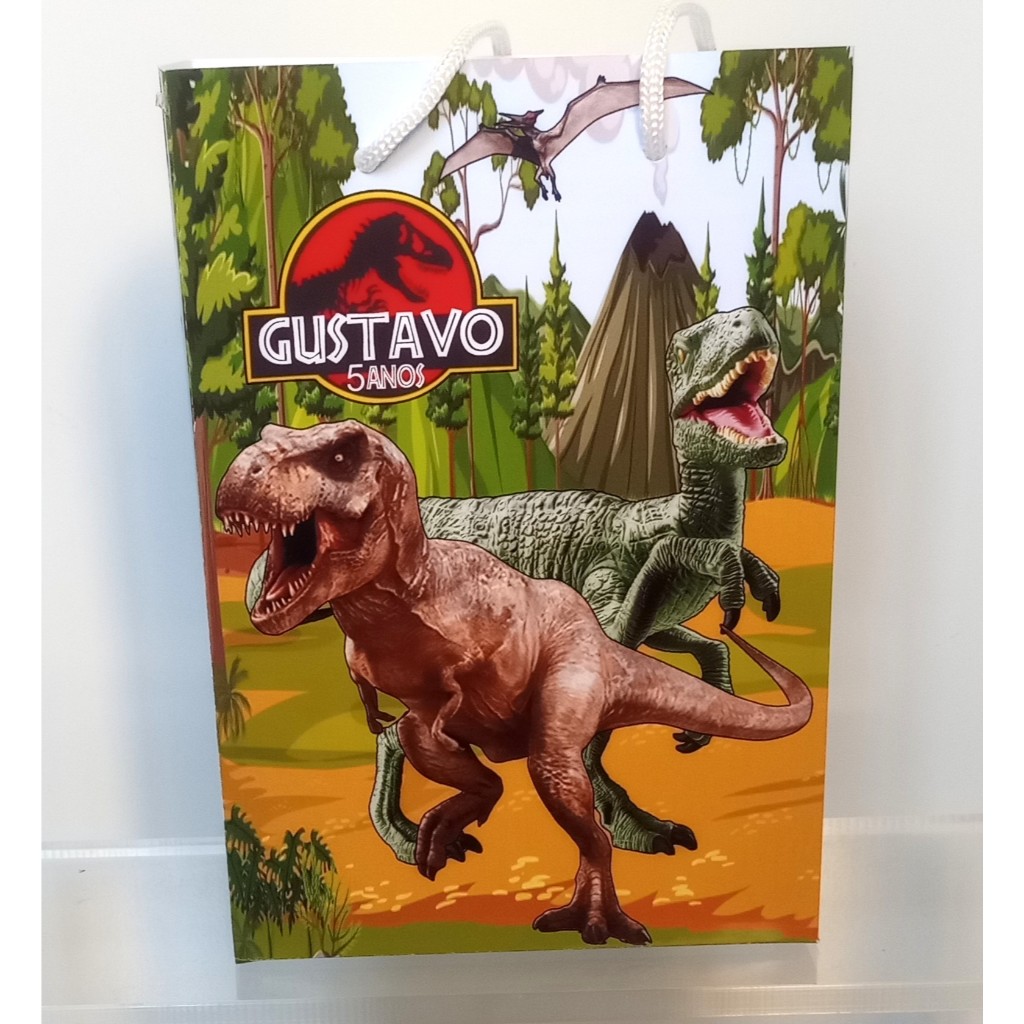 SACOLINHA MÉDIA PERSONALIZADA PARA LEMBRANCINHA DE FESTA/ANIVERSÁRIO - DINOSSAUROS/JURASSIC PARK