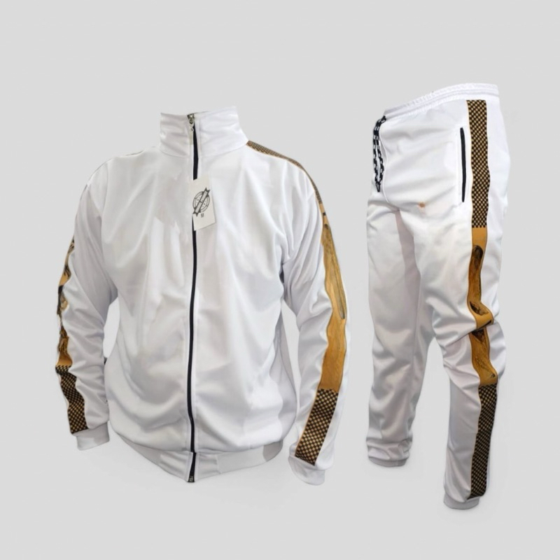 Conjunto Esportivo Masculino Branco com Dourado – Estilo esportivo Premium