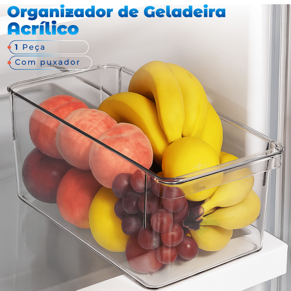 1 Organizador 26,8 x 11 x 10 Cristal Transparente de Geladeira Armário Cozinha Dispensa em Oferta na Shopee