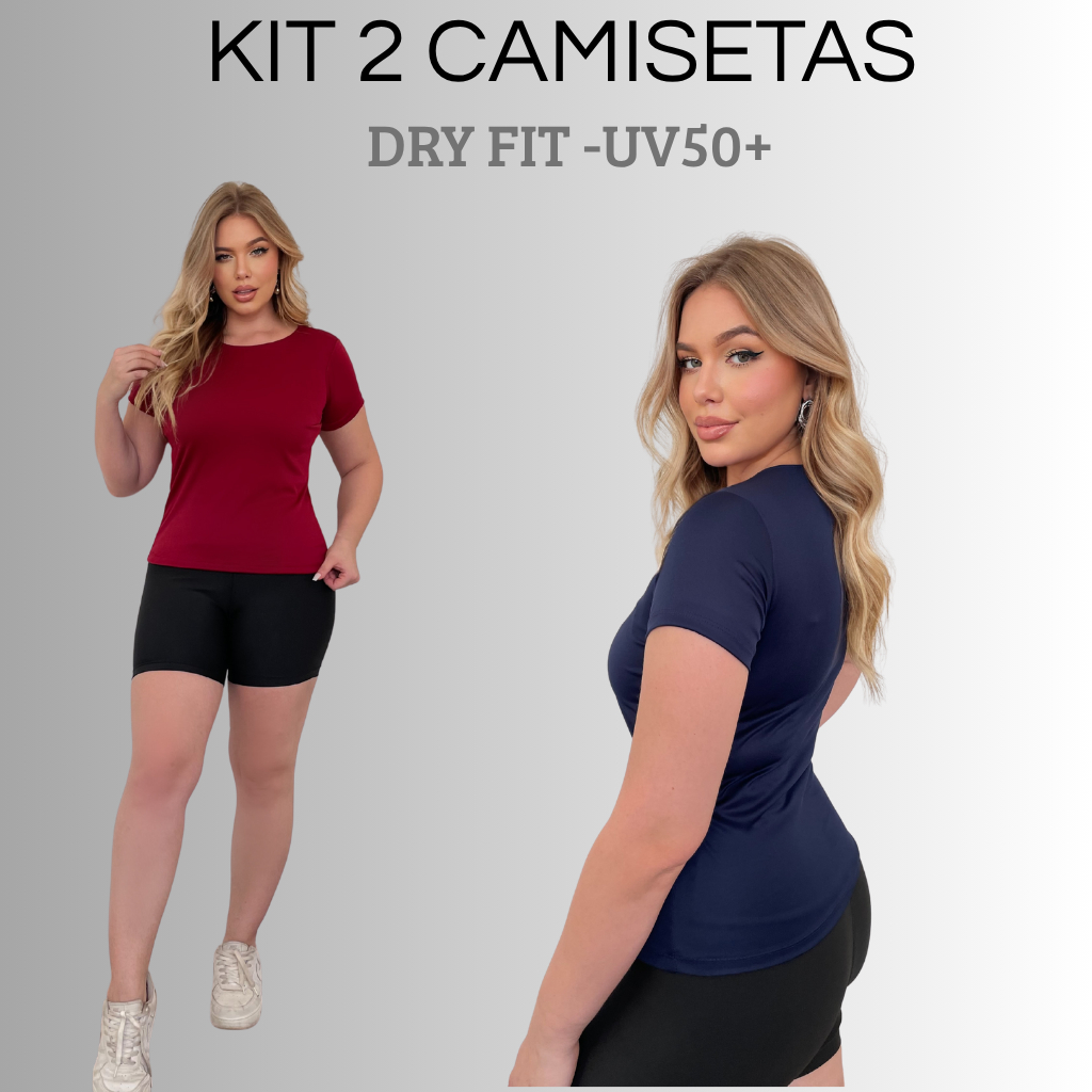 Kit 2 Camisetas Feminina Baby Look Dry Fit Academia Treino Corrida Esportes Caminhada Poliéster