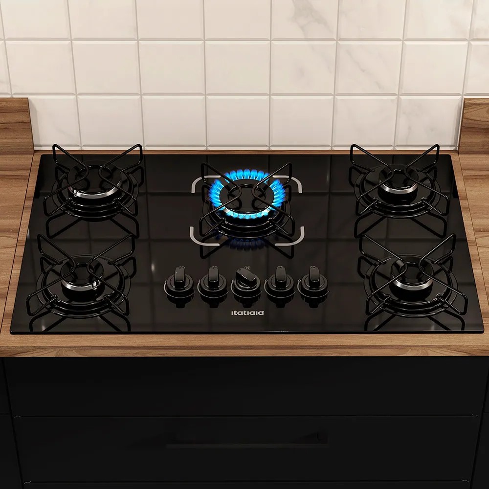 Cooktop Itatiaia Essencial Preto 5 Bocas Queimadores Alumínio Automático
