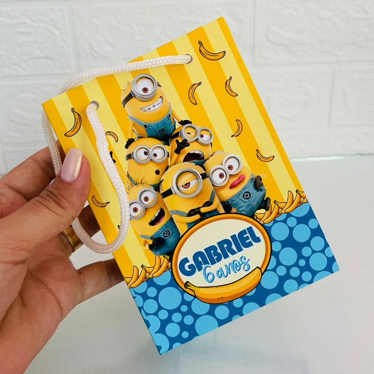 Sacolinha personalizada minions, lembrancinha minions, bolsinha minions, caixinha personalizada minions, PEGUE E MONTE