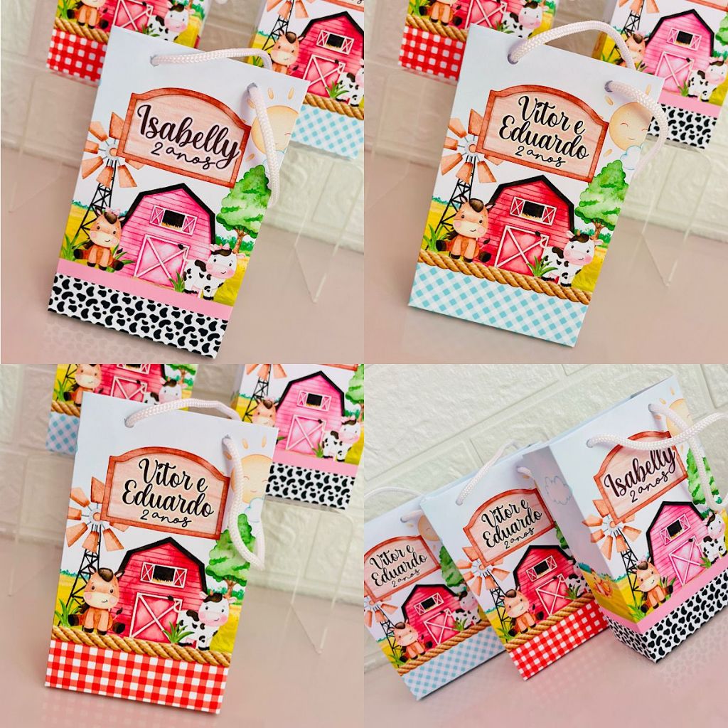 Sacolinha personalizada fazendinha, lembrancinha personalizada fazendinha, bolsinha fazendinha