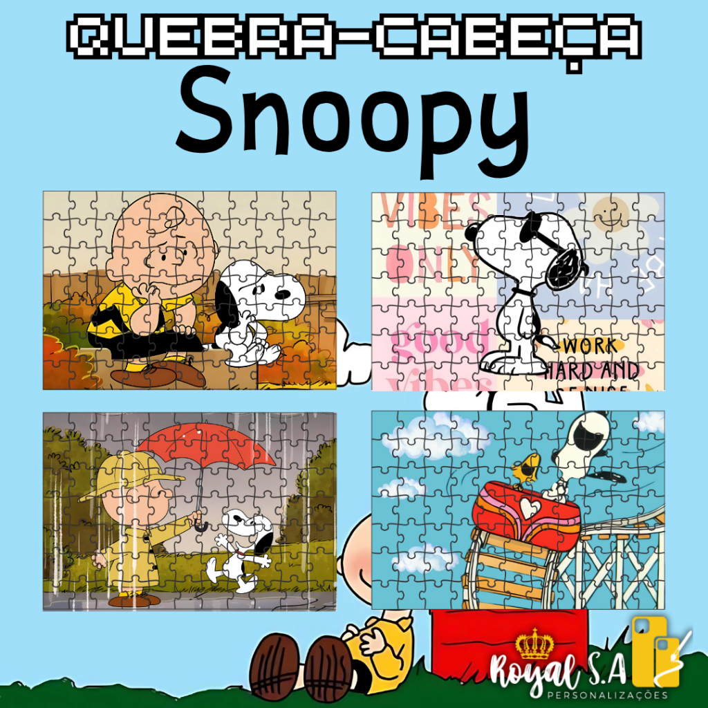 Quebra-Cabeça personalizado Snoopy em MDF - Puzzle 24pç/ 32pç/ 64pç/ 90pç/ 200pç/ 500peças