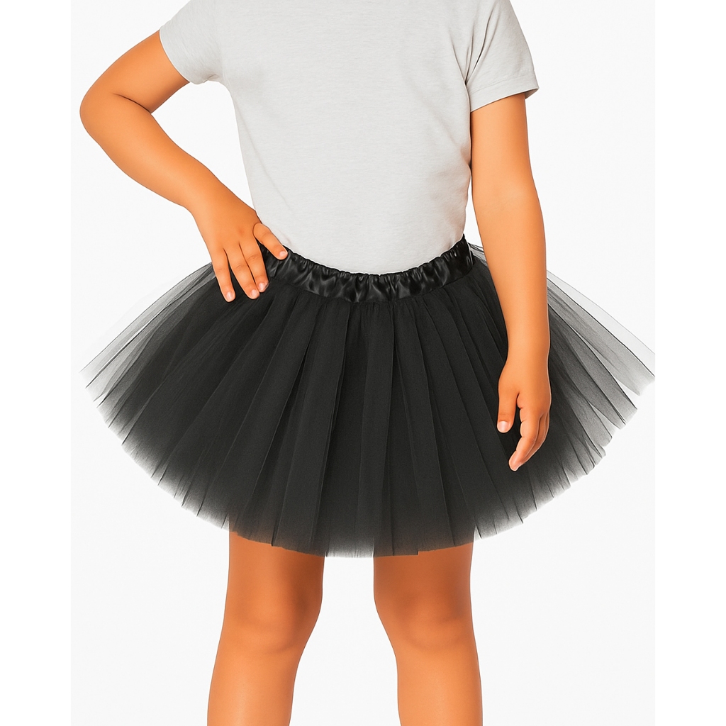 Saia Tutu Tule Cetim Preta Infantil 30cm Festa Escolares