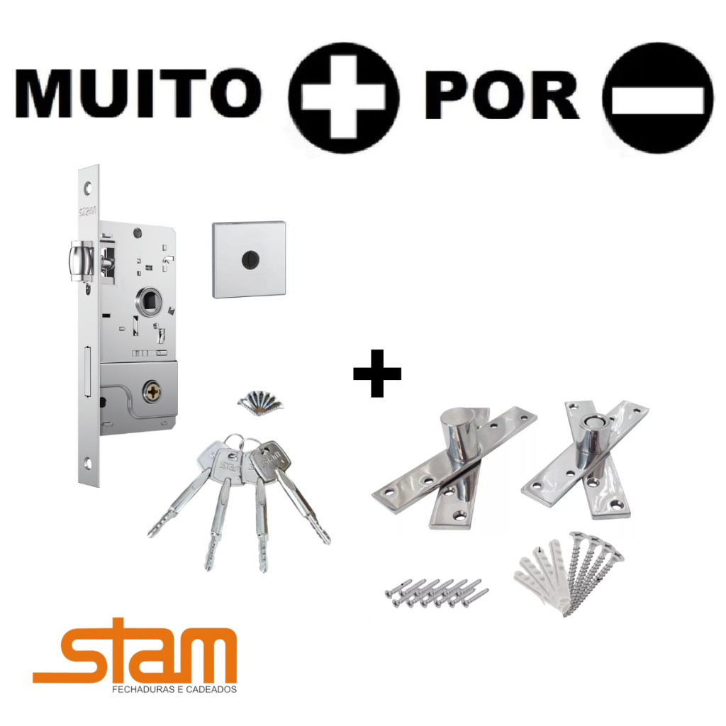 Kit Fechadura Tetra Rolete 800 Stam Porta Pivotante  + Dobradiça Pivotante 100kg Inox