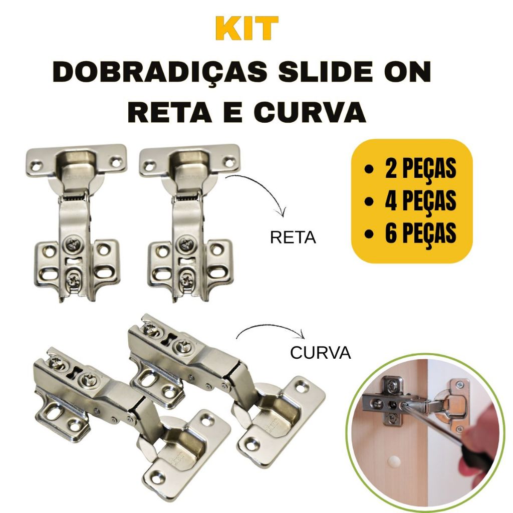 Kit Dobradiça Slide Reta Curva 35mm  Móveis Planejados Porta Armário