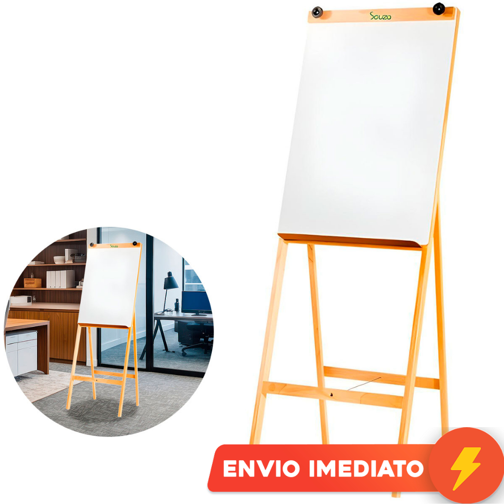 Cavalete Flip Chart Quadro Branco Madeira Bloco Papel 1,50m Lousa Para Reunião Desenho Apresentação