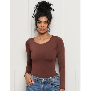 Body Manga Longa Suplex Marrom Liso em Oferta na Shopee