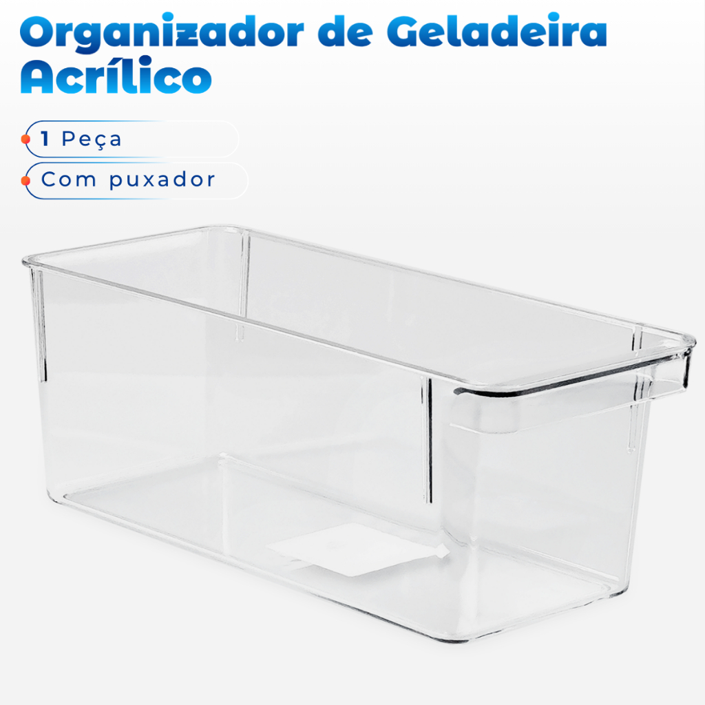 Organizador Transparente Multiuso Geladeira Cozinha Armário 26,8 x 11 x 10 - 1 Peça