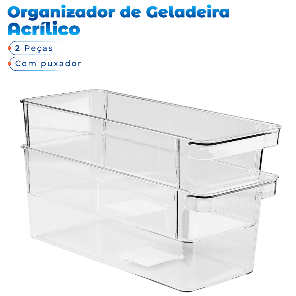 Organizador Transparente Multiuso Geladeira Cozinha Armário 26,8 x 11 x 10 - 2 Peças