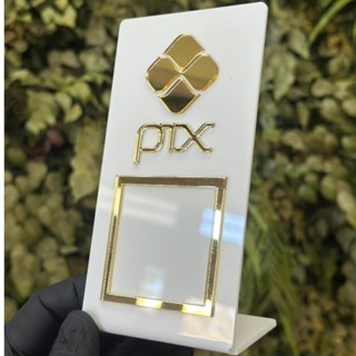 Placa Pix Display Acrílico Espelhado QR Code Mesa Balcão Dourado em Oferta na Shopee