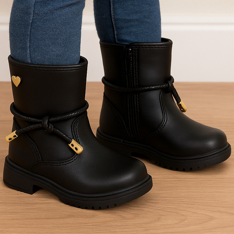 Bota Coturno Infantil Menina de Nó Cano Médio Preta Country Estilosa Texana Zíper Confortável em Oferta na Shopee
