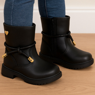 Bota Coturno Infantil Menina de Nó Cano Médio Preta Country Estilosa Texana Zíper Confortável em Oferta na Shopee
