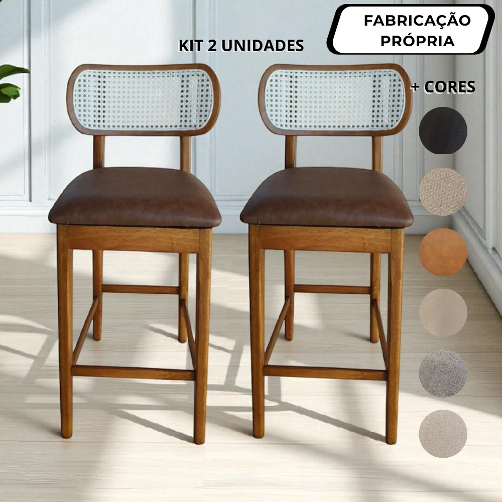 Kit 2 Banquetas várias cores 65cm altura cozinha bancada Encosto Curvado Madeira Maciça Te...