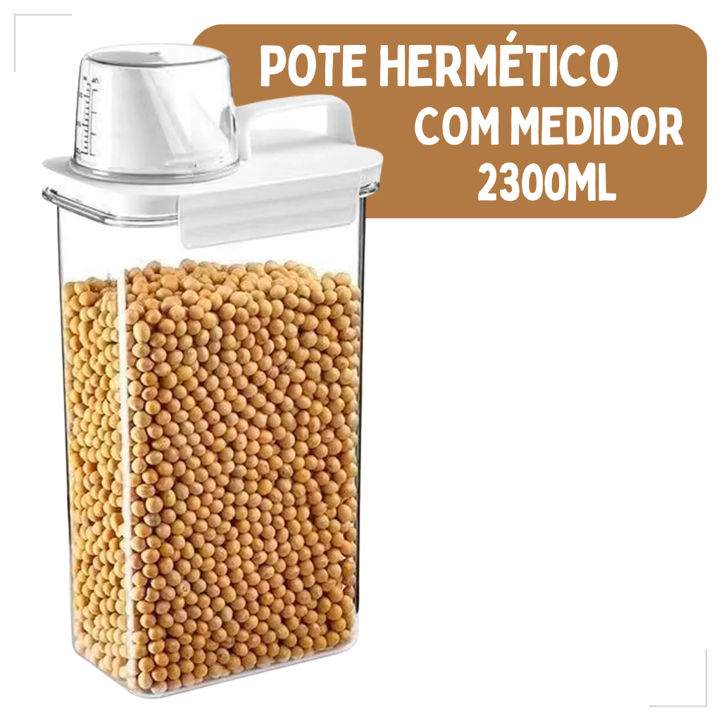 Pote Hermético De Plástico 2300ML Com Copo Medidor E Tampa Livre De BPA