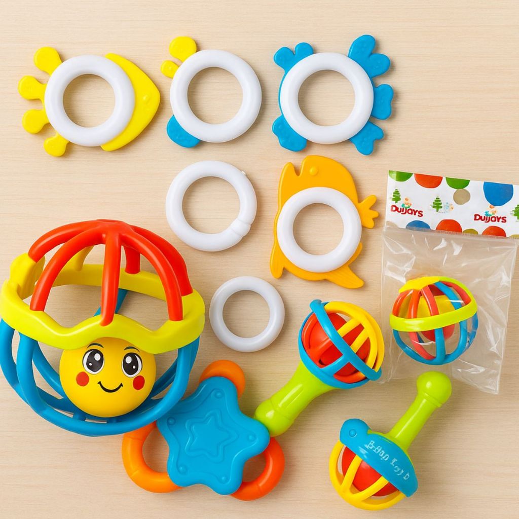 Chocalhos Sensoriais Silicone 7pcs Bebê Desenvolvimento Macio Divertido Sons Bolinha Dutoys · foto 2