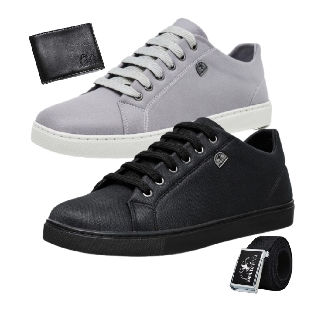 Kit 2 Tênis Masculino Polo Fran Sapatenis Confortável Com Cinto Carteira London em Oferta na Shopee