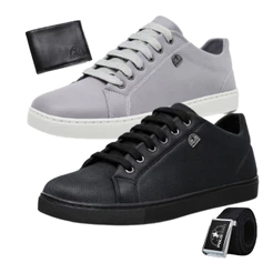 Kit 2 Tênis Masculino Polo Fran Sapatenis Confortável Com Cinto Carteira London
