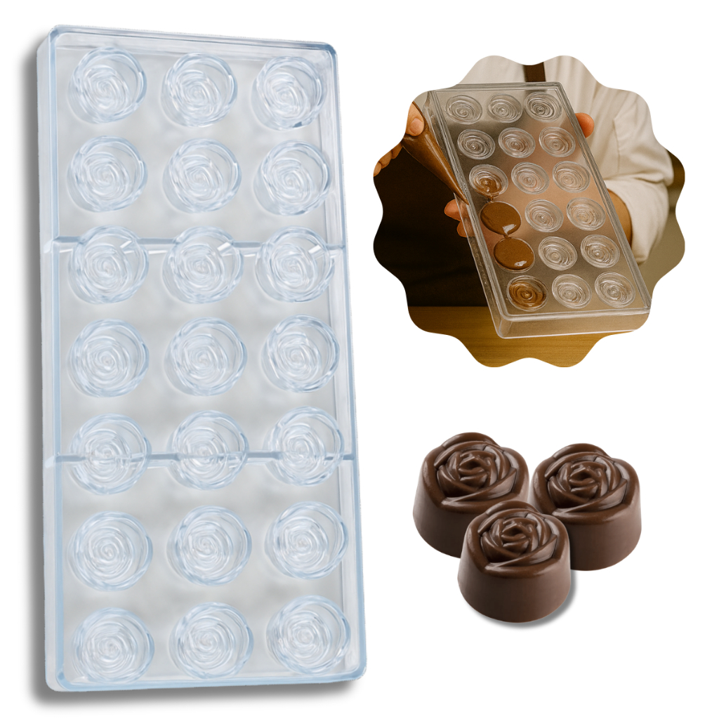 FORMA ROSA POLICARBONATO Chocolate Doce Bombom Profissional Culinária Confeitaria FT 397 em Oferta na Shopee