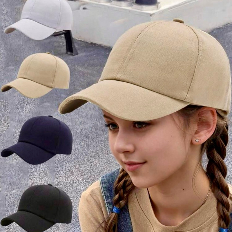 Boné Infantil de Beisebol Liso Básico Aba Curva Fitão Ajustável Dad Hat Sarja Feminino Masculino Unissex chapeu Criança