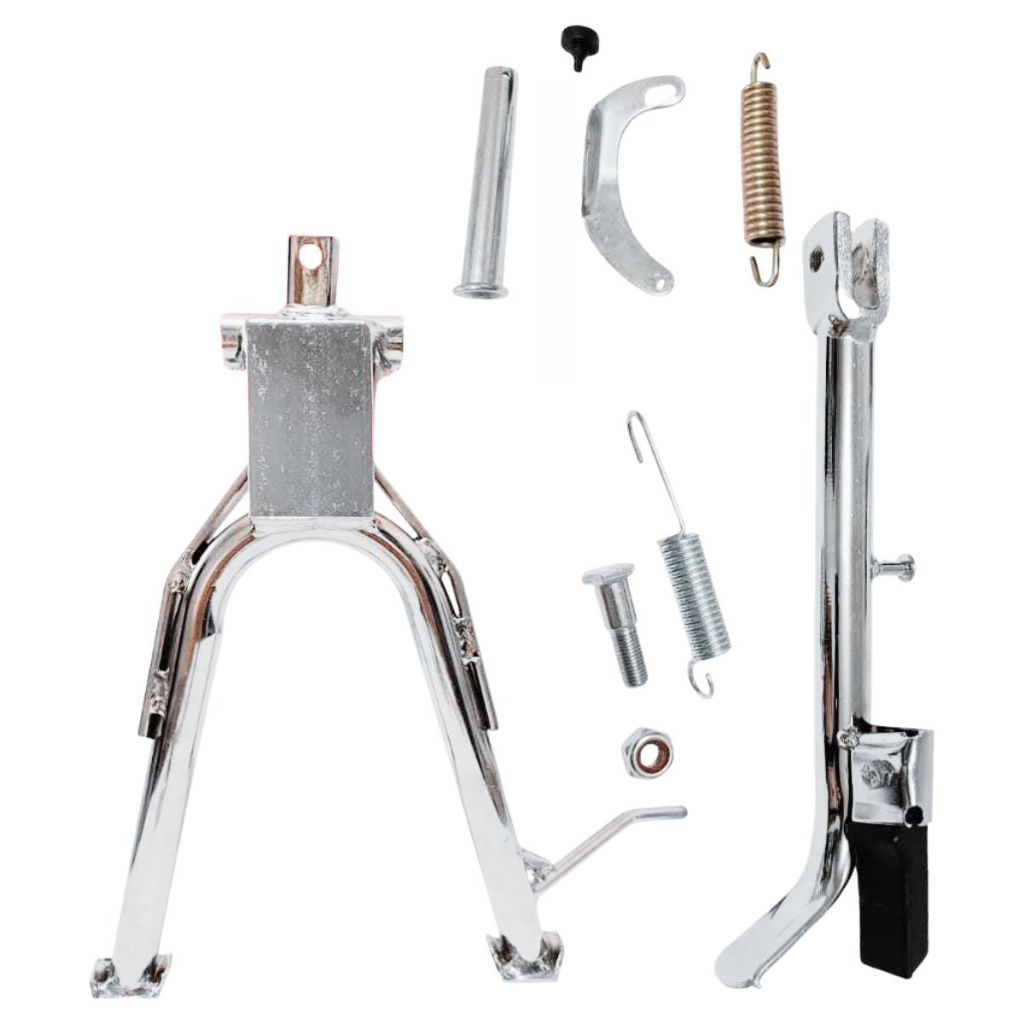 Conjunto Cavalete Central + Lateral Titan 150/160 Fan 150/160 Cromado + Kit Fixacao