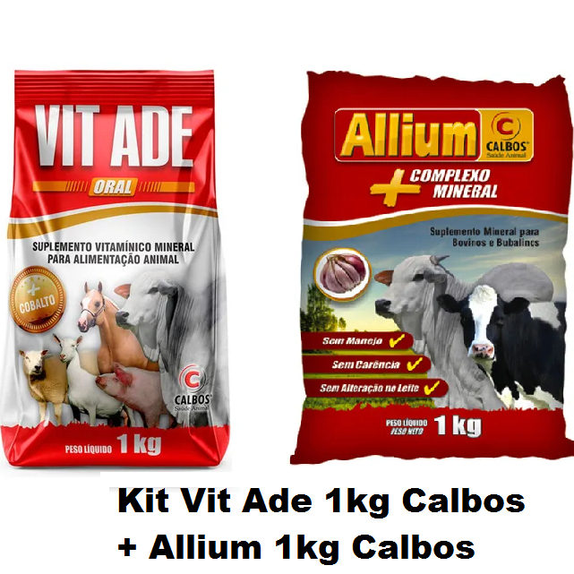 Kit Vit Ade Calbos + Allium e Complexo Mineral 1kg Vitamina Ade e Repelente natural Contra Moscas