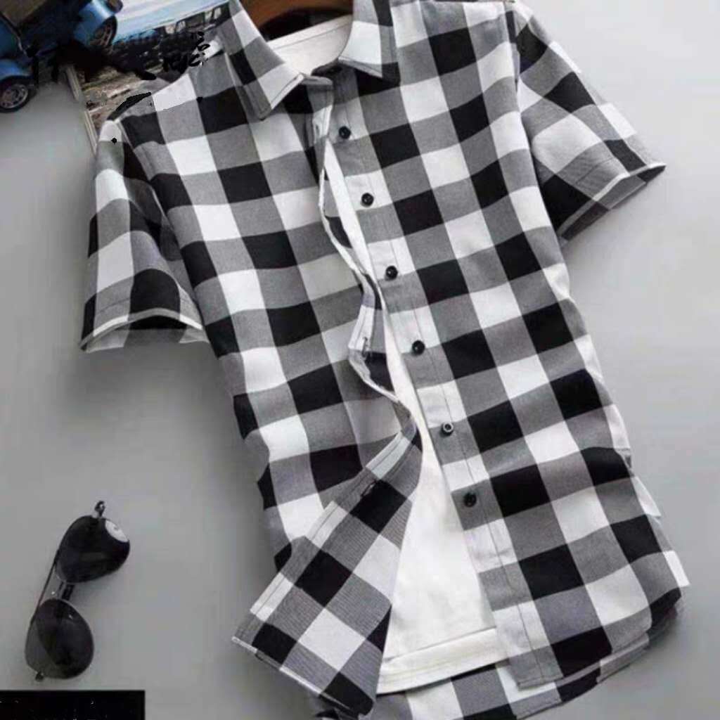 camisa xadrez Camisas casuais masculinas / G1/G2/G3 camisa de manga curta