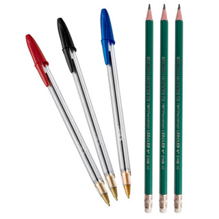 Caneta Bic Ponta Média + Lapis Preto Com Borracha KIt 3 Canetas Bic + 3 Lapis De Escrever Com Borracha