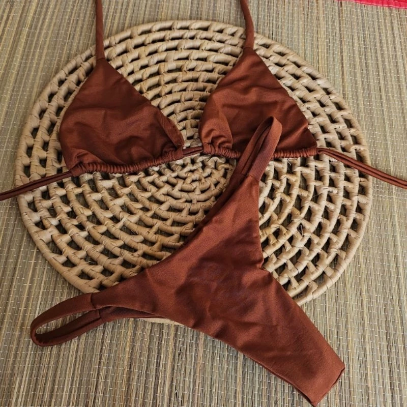 🔥 Biquíni Cortininha + calcinha marquinha  de fita bronze Marrom Chocolate | perola  | preto ,Tecido Premium 🔥