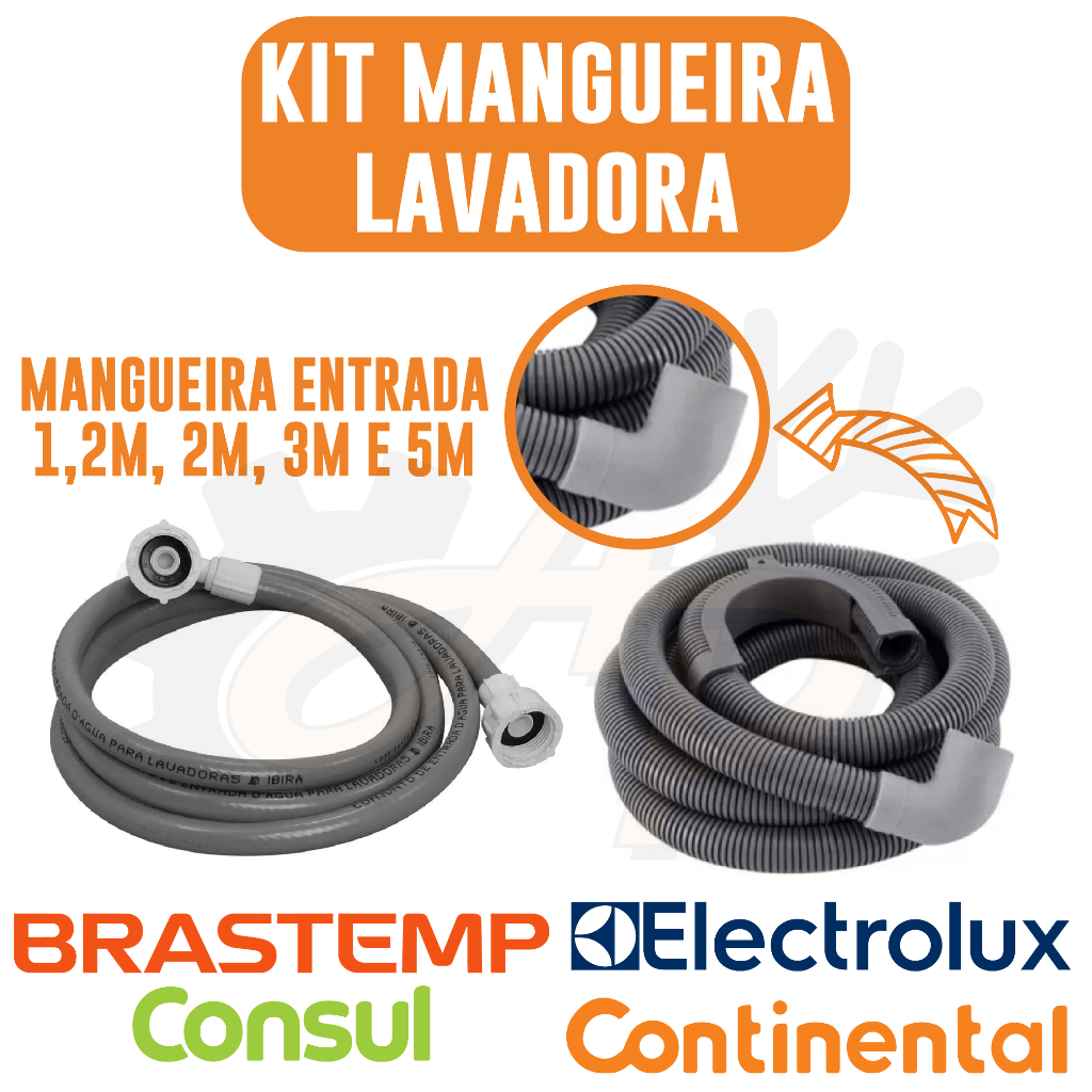 Imagem Kit Mangueira Entrada e Saída Lavadora Roupa Máquina de Lavar Universal Diversos Tamanhos