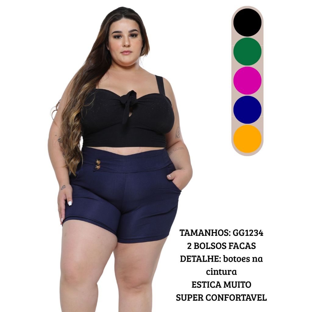 Short Feminino Plus Size GG ao G4 Short Bengaline Plus Size Short Liso Short com Bolso Short Curto Plus Size