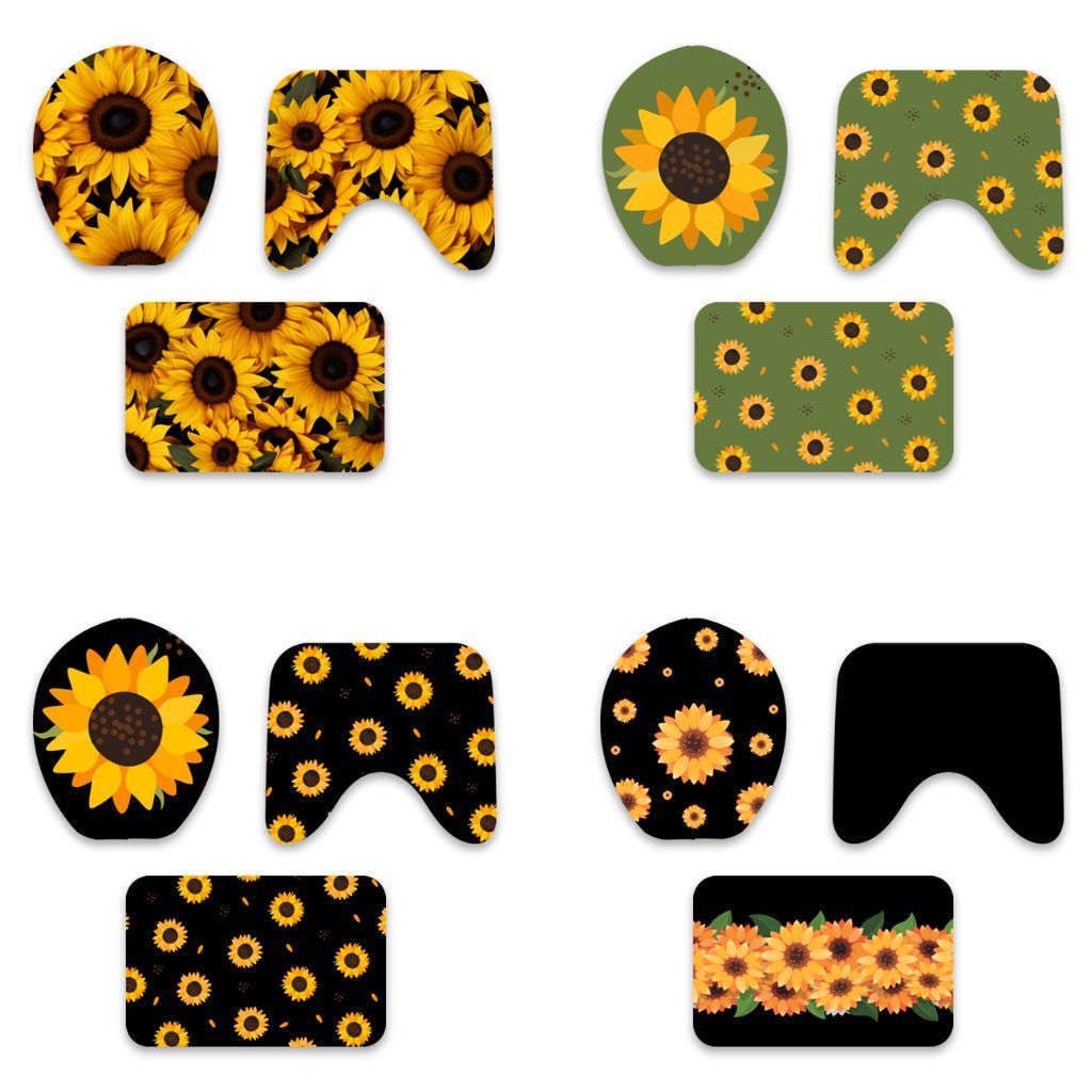 Kit Jogo de 3 Peças Tapete de Banheiro Antiderrapante Costura Reforçada Girassol - Flores