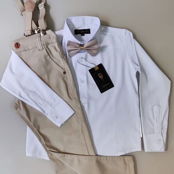 Conjunto batizado liso/Com acessórios/Sem acessórios/Calça, Camisa, fardamento, manga longa. em Oferta na Shopee