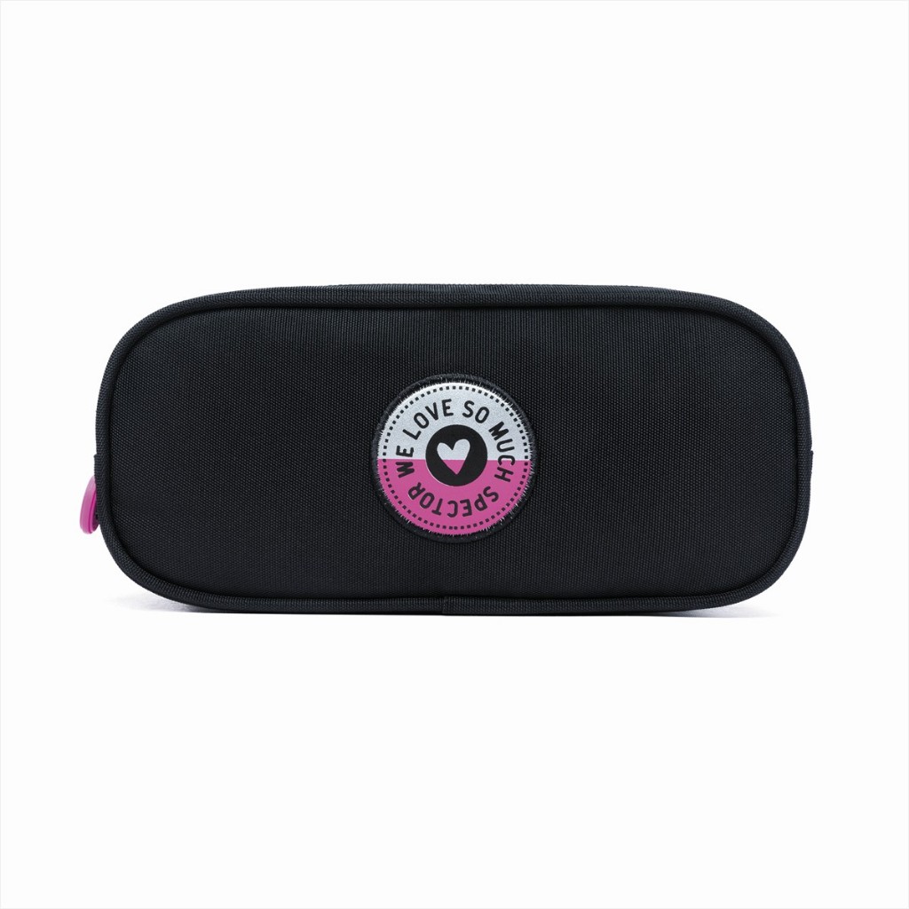 Estojo Escolar Spector Feminino Preto com Patch Rosa