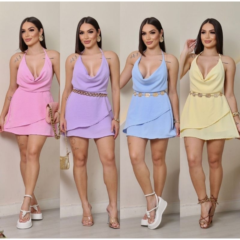 Macaquinho Feminino Curto com Bojo – Decote Caído, Cores Pastel | Look Verão 2025