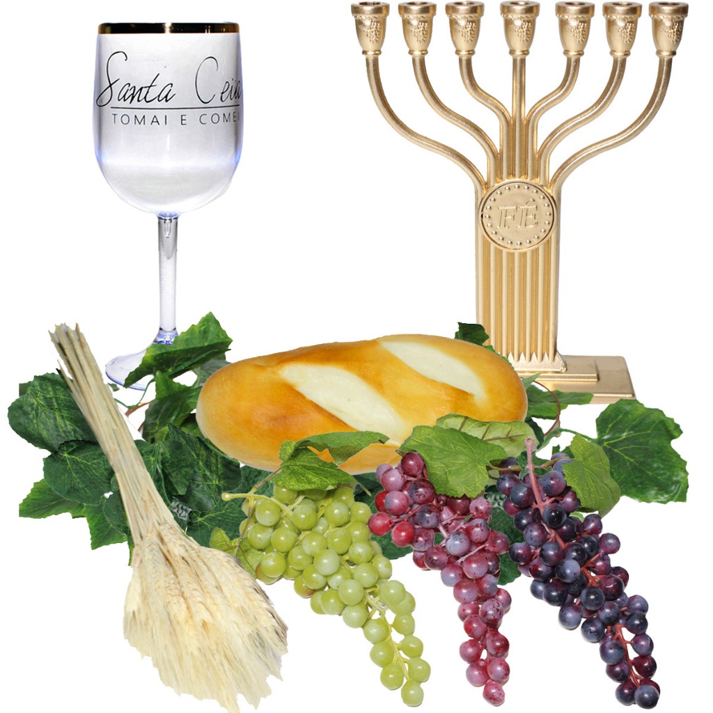 Kit Arranjo Santa Ceia Pão 3 Uvas Candelabro Taça e Trigo em Oferta na Shopee