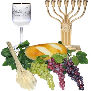 Kit Arranjo Santa Ceia Pão 3 Uvas Candelabro Taça e Trigo em Oferta na Shopee