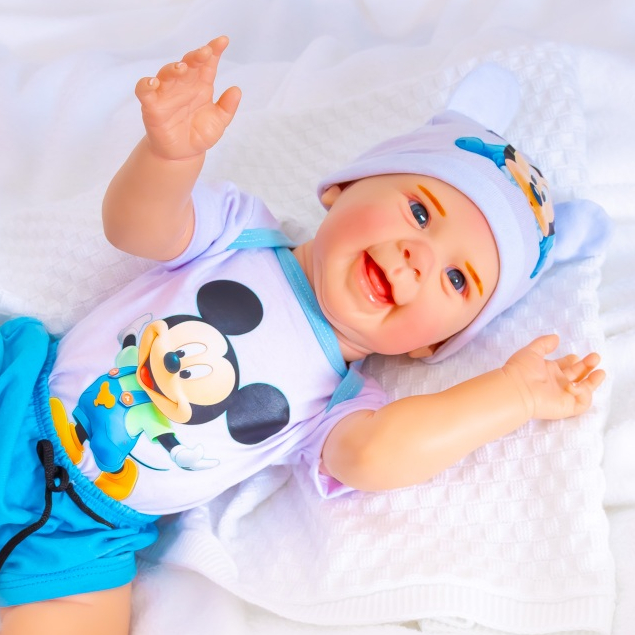 Boneco Bebê Reborn Menino Mickey Original Realista de Silicone Pode Dar Banho - Mom & Baby