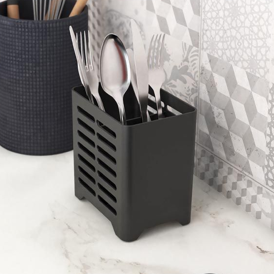 Porta Talher Escorredor De Plástico Com Duas Divisórias Para Cozinha Preto / Branco em Oferta na Shopee