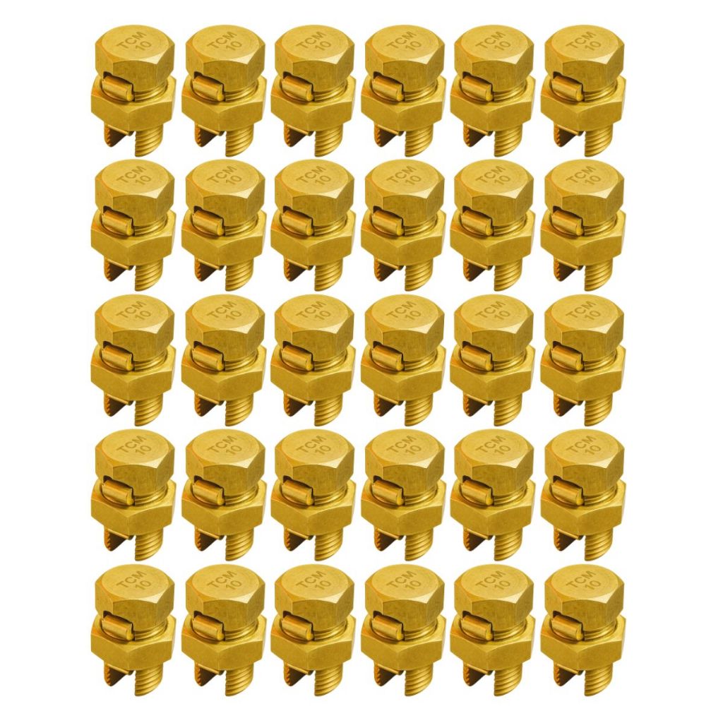 Kit 30 Conector Split Bolt 10mm Latão Sistema Aterramento Emenda Elétrica Parafuso Fendido Cabo Fio em Oferta na Shopee