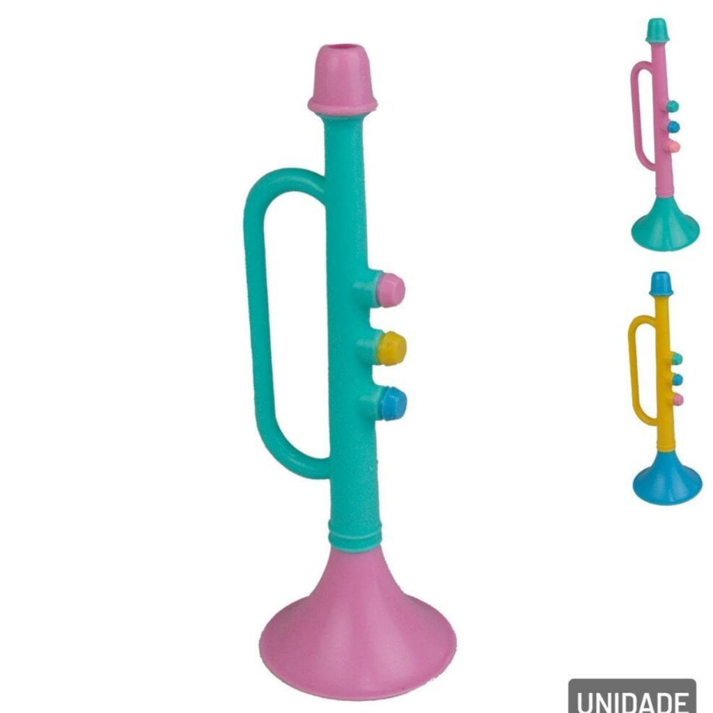 Mini Instrumento de Plástico Trompete 15cm Color Dia das Crianças