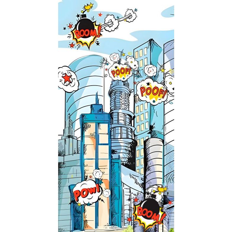 Painel vertical tecido sublimado decor Cidade de Heróis 250X150