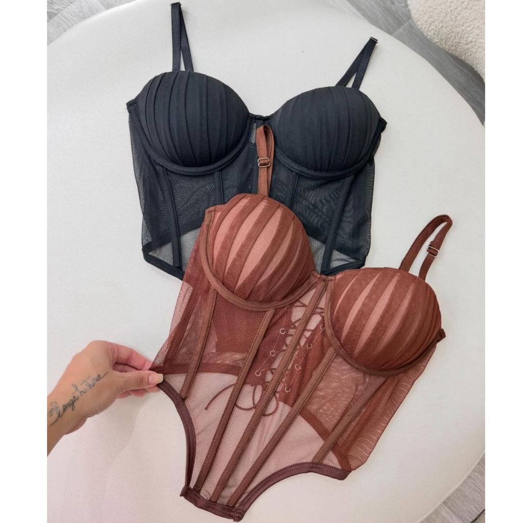 Cropped Corselet Tranparente Com Alcinha Amarração Nas Costas em Oferta na Shopee